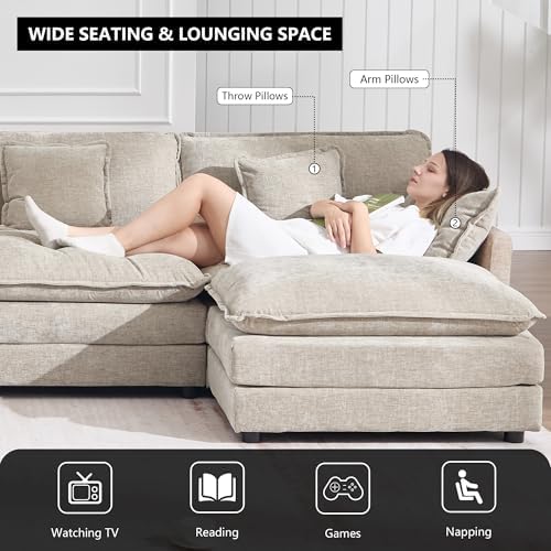 Tmsan 76.7" L Shape Loveseat Sectional Couch, 2 Seater Cloud Modular Sofa