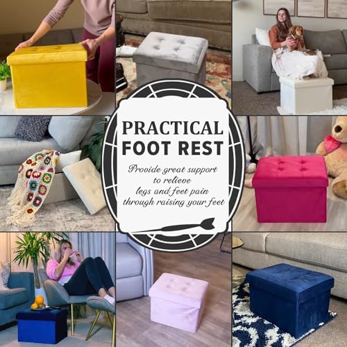 LINMAGCO Ottoman with Storage Small Foot Rest Stool Under Desk Stool Short Folding Footrest for Living Room Bedroom Home Office Dorm 17x13x13in(Purple)