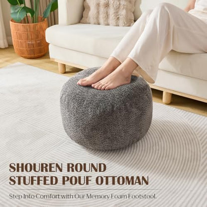 SHOUREN Stuffed Round Ottoman,Pouf Ottoman Foot Rest,18 X 14,Brown