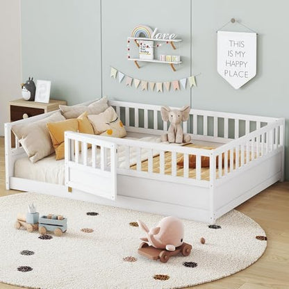 Bellemave Full Montessori Floor Bed Frame with Door,White