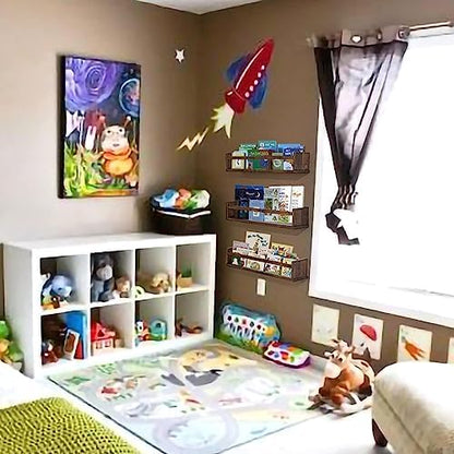 AZSKY Nursery Book Shelves 24 Inch Deep Walnut Floating Bookshelf for Kids Room Wall Mounted Floating Shelves Solid Nursery Bookshelf Perfect Decor for Kitchen Bedroom Living Room Set of 3