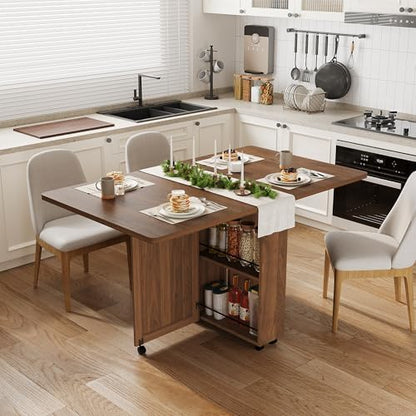 IDEALHOUSE Folding Dining Table, Folding Kitchen Table with Drawers and Storage, Apartments, Small Spaces, Brown