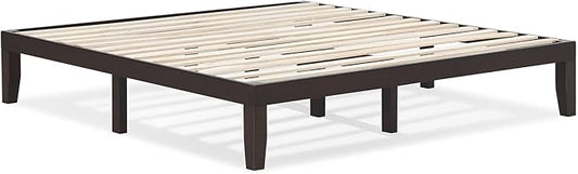KOMFOTT 14 Inches Wood Platform Bed Frame King Size, Wooden Mattress Foundation with Rubber Wood Frame, Strong Wooden Slat Support, No Box Spring Needed, Bed Frame (Dark Brown)