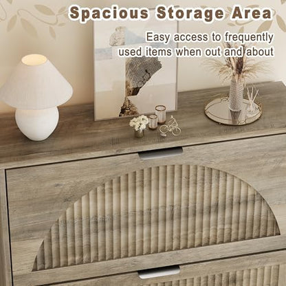 Shoe Storage Cabinet with 4 Flip Drawers, Narrow Wood Shoe Organizer Cabinet with Fluted Panel, Slim Shoe Rack for Entryway, Freestanding Shoe Cabinet for Living Room, Hallway, Grey