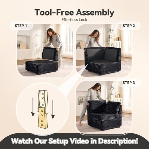 CAODOC 8 Seat Modular Sectional Couch,Corduroy,Convertible U/L-Shaped,Black