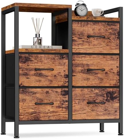 Rustic Brown Dressers for Bedroom, 5 Drawer Dresser for Closet