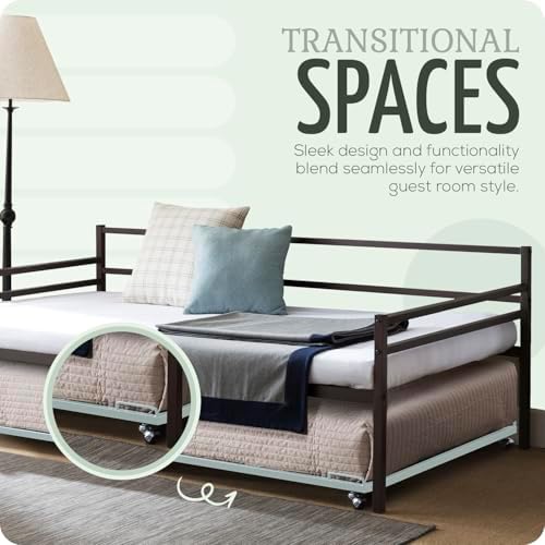 Kings Brand Twin Roll-Out Metal Platform Trundle Bed Frame, Glacier