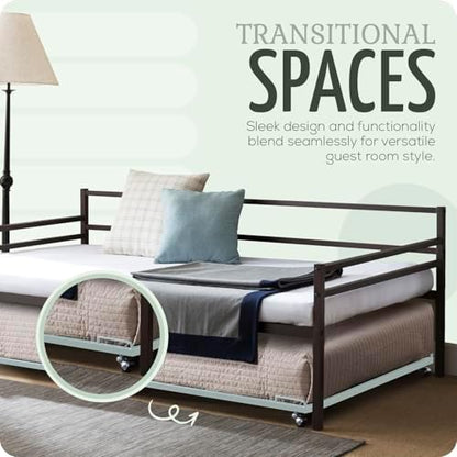 Kings Brand Twin Roll-Out Metal Platform Trundle Bed Frame, Glacier