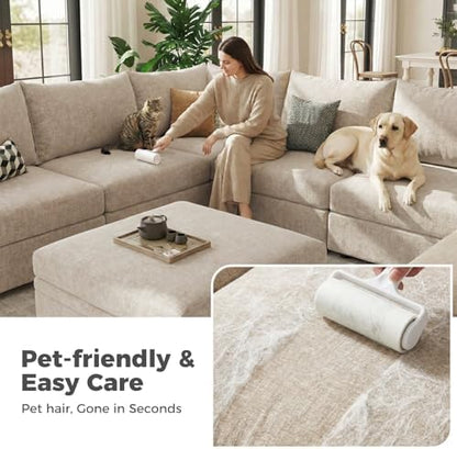 ABCASA 102.6" L Shaped Modular Sectional Couch with Washable Chenille Cover, 4 Seater Deep Seat Sofa with Storage Ottoman & Reversible Chaise for Living Room, Pet-Friendly, Beige
