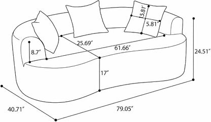 79" Curved Loveseat Sofa in a Box for Living Room, Modern Boneless Loveseat Couch Chenille Deep Seat Cloud Floor Couch with 3 Throw Pillows for Small Spaces, No Assembly Needed | Breathable material