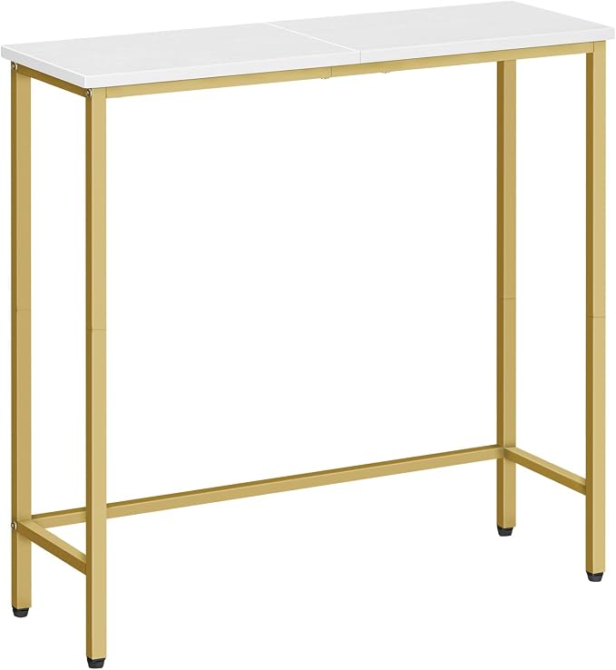 HOOBRO Narrow Console Table, 29.5" Small Entryway Table, Thin Sofa Table, Side Table, Display Table, for Hallway, Bedroom, Living Room, Foyer, White and Gold DW75XG01