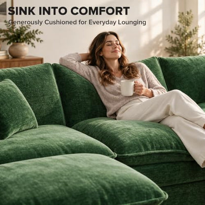 74" Cloud Loveseat with Movable Ottoman, L Shaped Modular Sectional Sofa