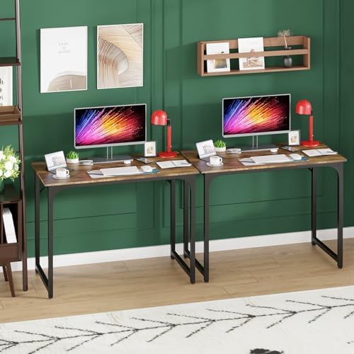 PayLessHere | 39 Inch Computer Desk | Brown | Office Desk with Metal Frame, Adjustable Feet | Water-Resistant, Scratchproof Surface | Sturdy Writing Table for Home Office or Study | Pack of 2
