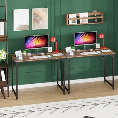 PayLessHere | 39 Inch Computer Desk | Brown | Office Desk with Metal Frame, Adjustable Feet | Water-Resistant, Scratchproof Surface | Sturdy Writing Table for Home Office or Study | Pack of 2