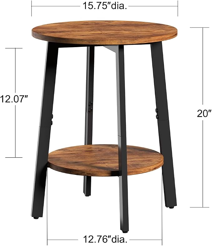 sthmec Side Table Set of 2, Small Round End Table with Storage Shelf for Small Space, 2-Tier Bedside Table Sofa Couch Table, Nightstands Set of 2 Accent Table for Living Room, Bedroom, Rustic Brown