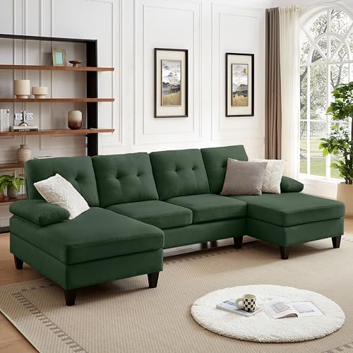 105" Sectional Sofa for Living Room, U-Shape 4 seat Large Couch with Double Chaises Polyester Linen Fibre for Living Room, Green