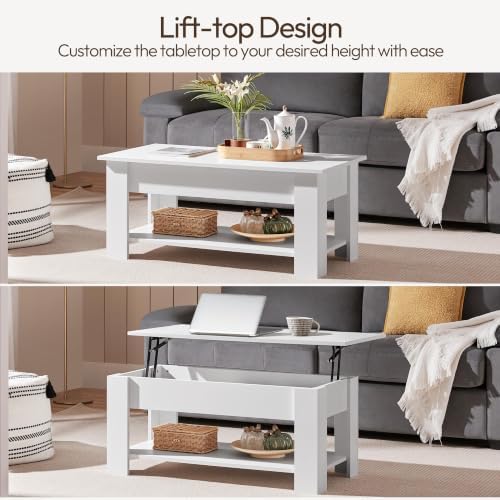 Yaheetech White Lift Top Coffee Table with Storage for Living Room, 38.6"