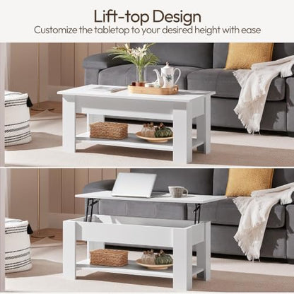 Yaheetech White Lift Top Coffee Table with Storage for Living Room, 38.6"