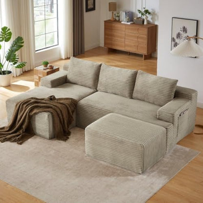Boneless Sectional Cloud Sofa W/Moavble Ottoman and Chaise Lounge