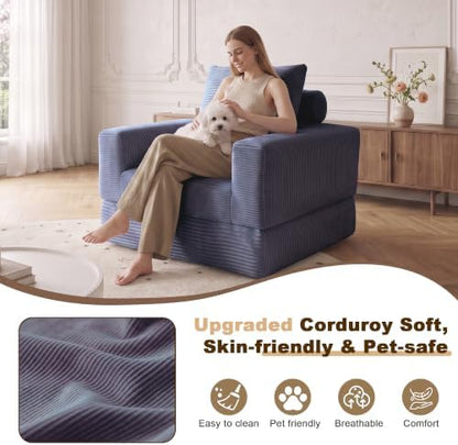 Boneless Convertible Futon Sofa Bed, Corduroy Folding Floor Sleeper Chair