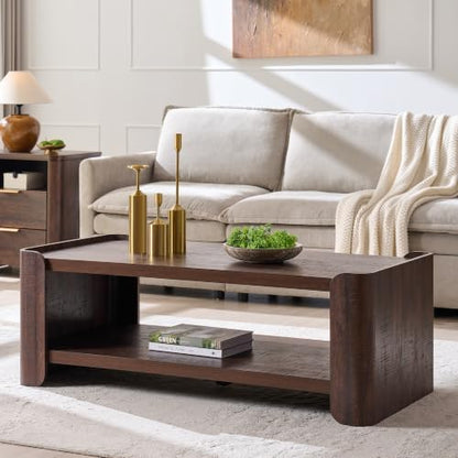 48" Modern Coffee Table for Living Room with 2-Tier Storage Shelf, Brown