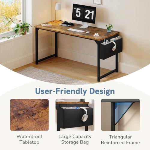DUMOS 63" Computer Desk Home Office Desk, Gaming Desks, Dark Brown