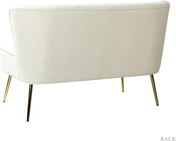 TINA'S HOME Contemporary Velvet Loveseat Sofa, Upholstered Loveseat Couch with Golden Metal Legs, Small Tufted 2-Seat Sofa Armless Love Seat for Living Room, Bedroom, Apartment Small Spaces, Ivory