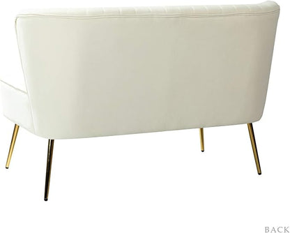TINA'S HOME Contemporary Velvet Loveseat Sofa, Upholstered Loveseat Couch with Golden Metal Legs, Small Tufted 2-Seat Sofa Armless Love Seat for Living Room, Bedroom, Apartment Small Spaces, Ivory