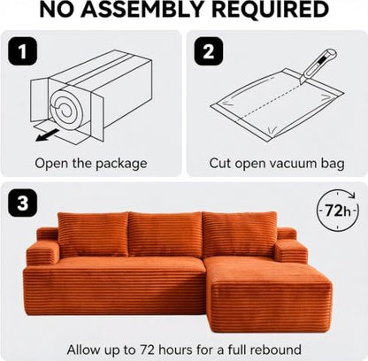 97" Cloud Boneless Couch, L-Shaped Sectional Sofa for Living Room, Orange