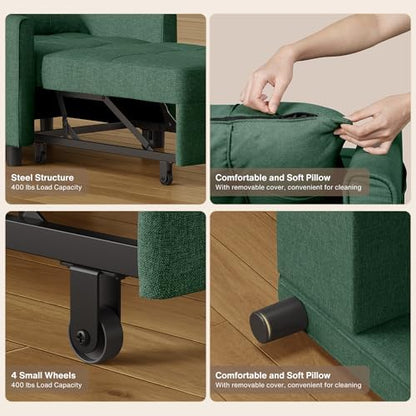 Aiho Convertible Sleeper Chair Sofa Bed with Adjustable Design, Green