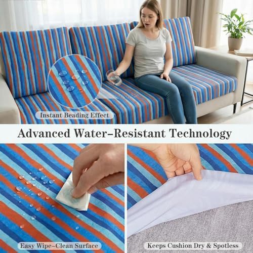 8 Pack Outdoor Cushion Covers, Water Resistant, High Stretch Fit