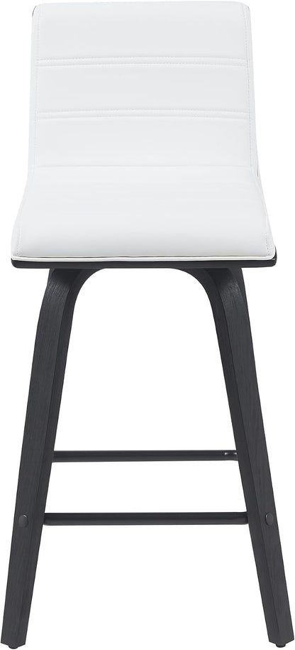 Vienna Modern Counter Height Swivel Bar Stool with Snow White Faux Leather Seat and Black Brushed Wood Frame Set of 4