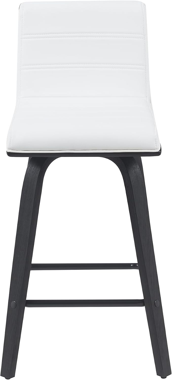 Armen Living Vienna Modern Swivel 26" Counter Height Barstool with White Faux Leather and Black Wood Finish