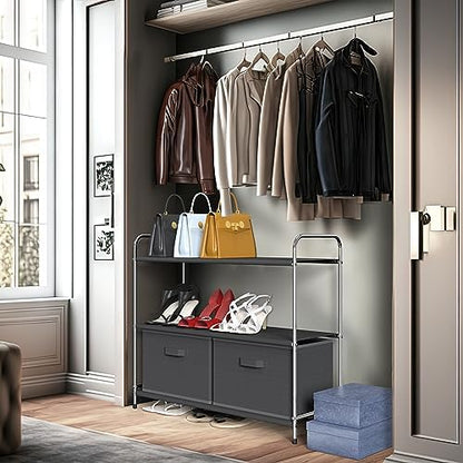Simple Houseware 3-Tier Closet Storage with 2 Drawers, Dark Grey