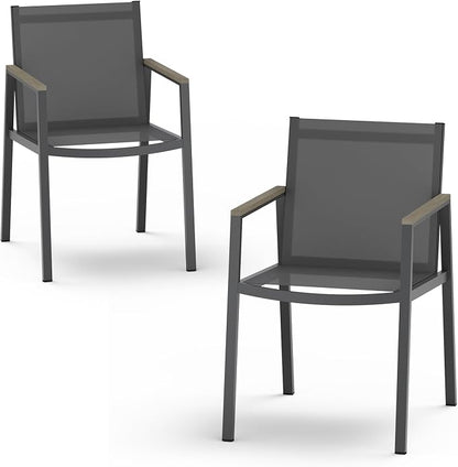 Outdoor Dining Chairs Set of 2, Aluminum Patio Armchairs, All Weather Patio Dining Furniture for Backyard, Deck, Poolside (Gray)