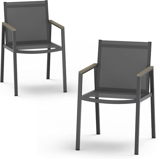 Outdoor Dining Chairs Set of 2, Aluminum Patio Armchairs, All Weather Patio Dining Furniture for Backyard, Deck, Poolside (Gray)