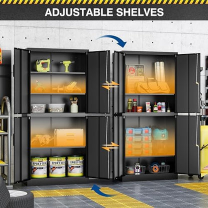 Fesbos 71” Metal Storage Cabinet-Lockable File Garage Tool Cabinets with Doors and Shelves-Tall Black Steel Cabinet for Garage-Heavy Duty File Storage for Office, Gym, School