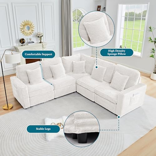 ORRD Modern Corner Sofa Seat with 2 Pillows for Modular Sectional Couch for Living Room-White