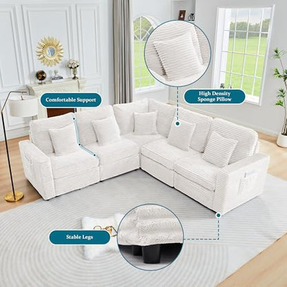 ORRD Modern Corner Sofa Seat with 2 Pillows for Modular Sectional Couch for Living Room-White