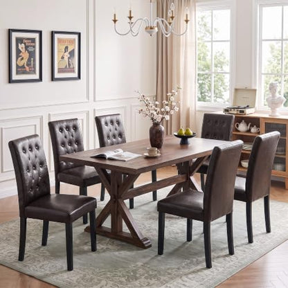 VECELO Upholstered Dining Chairs Set of 6, Modern PU Leather Accent Parsons, Solid Wood Legs w/Rubber Footpads, for Living Room Kitchen, Coffee
