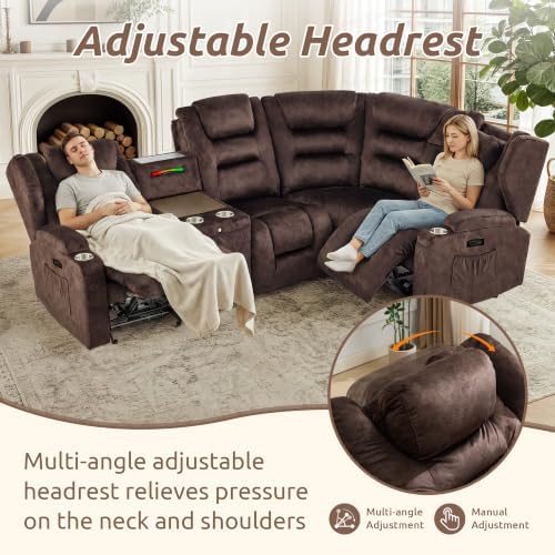 SAMERY Power Loveseat Recliner Sofa, Adjustable Headrests & Lift-Top Table
