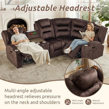 SAMERY Power Loveseat Recliner Sofa, Adjustable Headrests & Lift-Top Table
