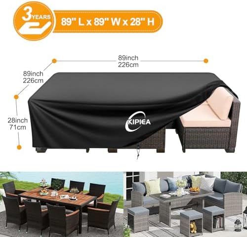Outdoor Furniture Covers Waterproof, 420D Heavy-Duty Patio Furniture Set Covers, No Tears Anti UV No Fading (89" L×89" W×28" H)