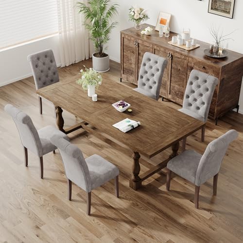 MALOL Upholstered Tufted Dining Room Chairs Set of 2, Parsons Kitchen Chairs with Padded Seat and Solid Wood Legs, Fabric Accent Side Diner Chair for Dining Room/Kitchen/Living Room, Light Grey
