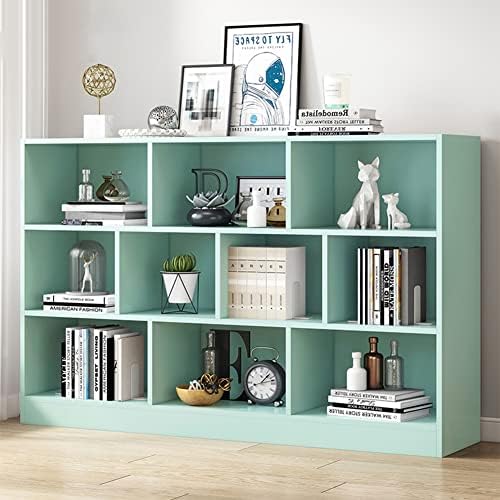 IOTXY Open Shelf Low Bookcase - Wooden 3-Tier Cube Bookshelf, Tiffany-Green