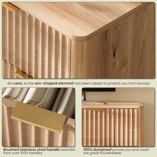 54" Wide Fluted 7 Drawers Dresser for Bedroom,Curved Edge,Oak
