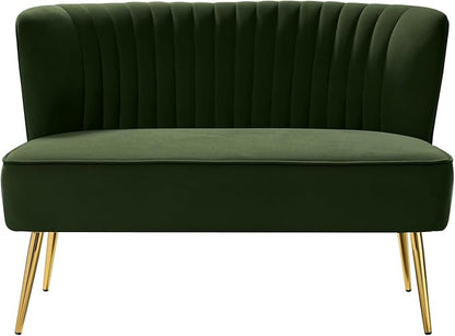 TINA'S HOME Mid-Century Velvet Loveseat Sofa, Upholstered Loveseat Couch with Golden Metal Legs, Small Tufted 2-Seat Sofa Armless Love Seat for Living Room Bedroom, Forest