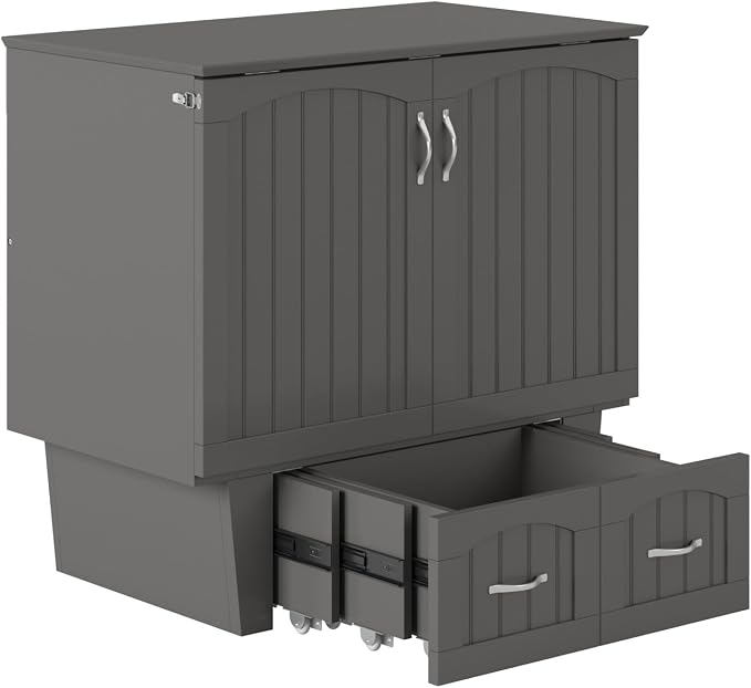 AFI, Nantucket Twin Murphy Bed Chest with Mattress, Storage Drawer and Built-In USB Charger, Grey