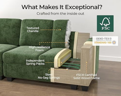 170" Modular Power Reclining Sectional 7 Seater Couch with Ottoman Chenille