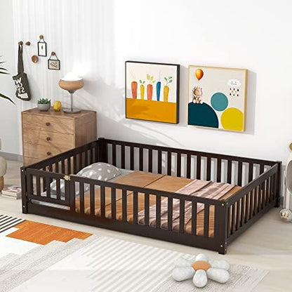 Bellemave Full Montessori Floor Bed Frame with Slats,Espresso